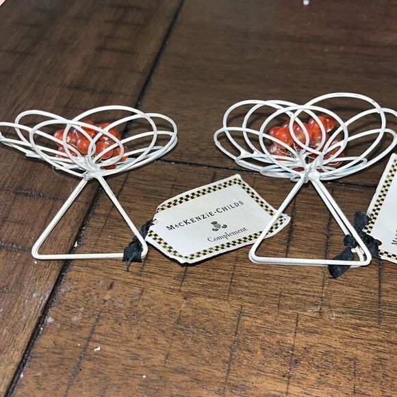 Mackenzie Childs Complement Collection Napkin Rings White Orange beaded Set of 4 - Picture 3 of 3